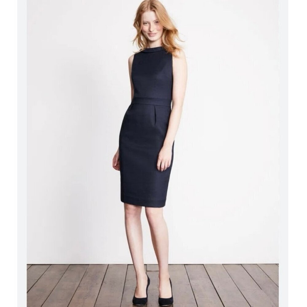 Boden Martha Black Sheath Dress Size 4 Petite Sleeveless Cotton Blend